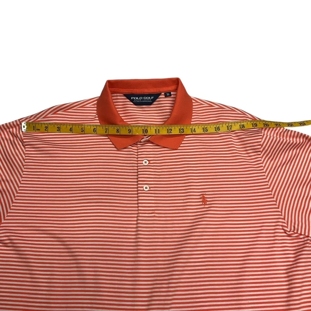 Ralph Lauren Men's Polo Golf Shirt Striped Orange‎ White Short Sleeve Size XL